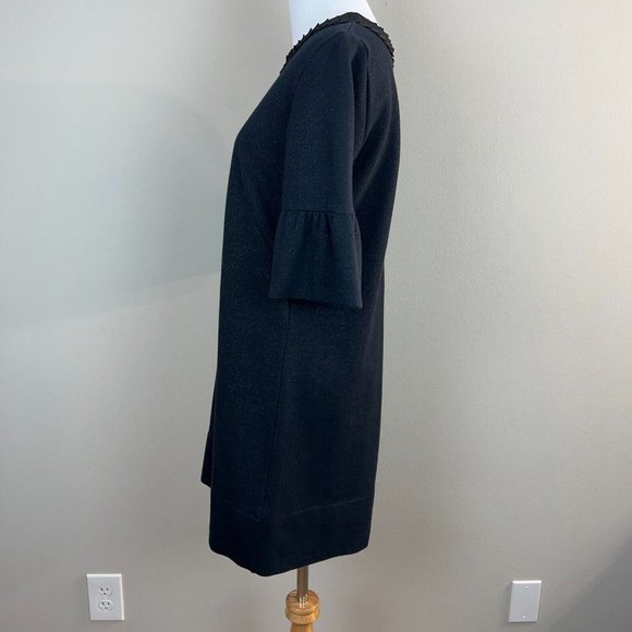 French Connection Mini Dress 6 Navy Black Metallic Shift Bell Elbow Sleeve - Picture 6 of 9